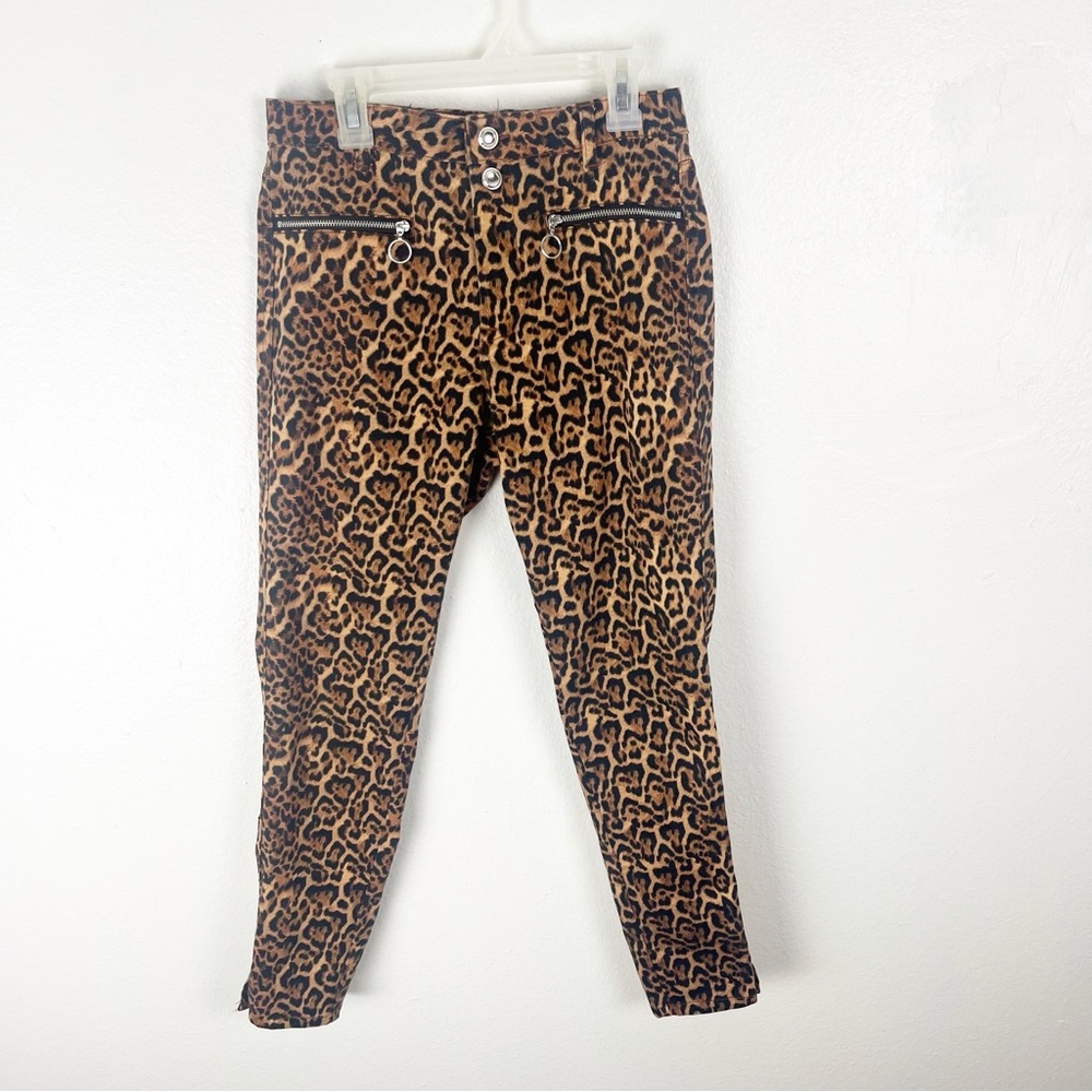 ZARA Animal Print Faux Front Zipper Pockets Size 4 Pants Casual Safari